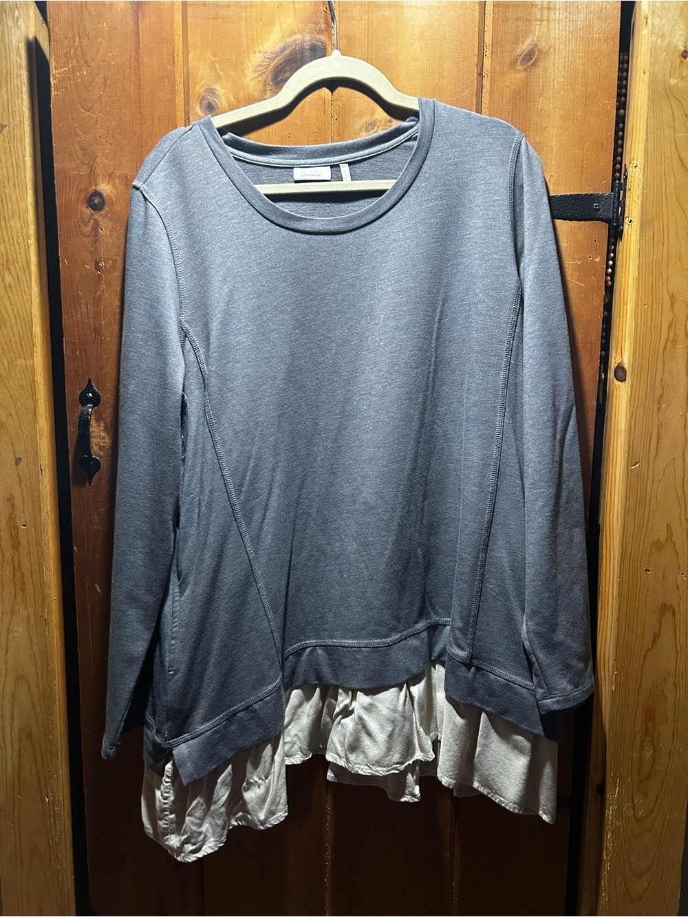 Layered Ruffle Hem Crewneck Sweatshirt - Gray & White